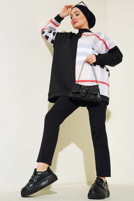 Desenli Scuba Tunik Siyah - Tunik