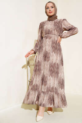 Desenli Viscon Elbise Vizon - MUSTİ