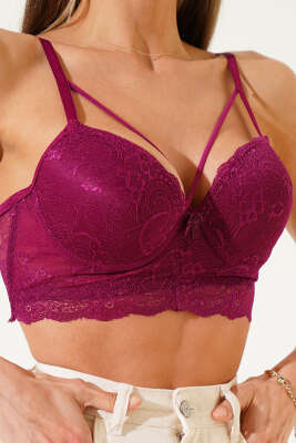 Desteksiz Çapraz İpli Bralet Sütyen Mürdüm 
