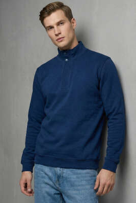 Dik Yaka Çıtçıtlı Erkek Sweatshirt Lacivert - FRESHMAN