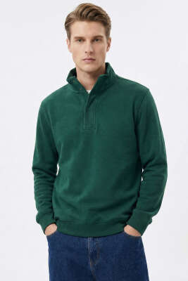 Dik Yaka Çıtçıtlı Erkek Sweatshirt Nefti - FRESHMAN