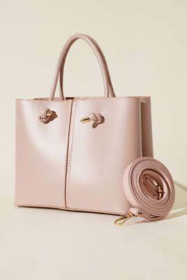 Dikiş Detaylı Kadın El Çantası Pudra 