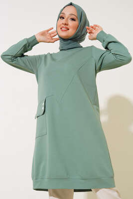 Dikiş Detaylı Mega Cepli Tunik Mint - Tunik