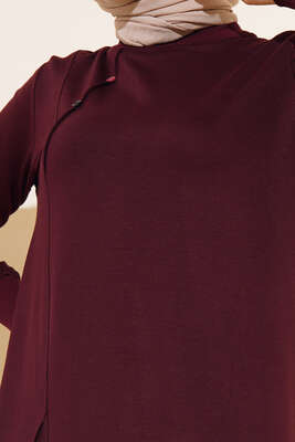Düğme Detaylı Uzun Tunik Bordo - Tunik