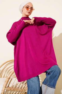 Düşük Kol Detaylı Triko Tunik Menekşe