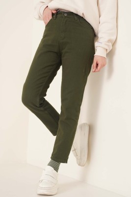 Düz Boyfriend Haki Pantolon - Pantolon