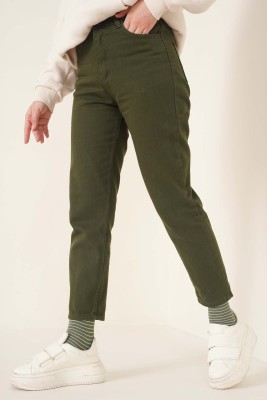 Düz Boyfriend Haki Pantolon - Pantolon