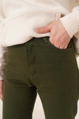 Düz Boyfriend Haki Pantolon - Pantolon