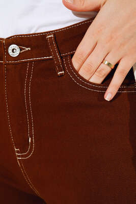 Düz Boyfriend Jean Pantolon Kahve - Kot Pantolon
