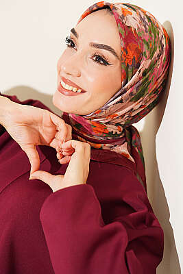 Ebruli Desenli Eşarp Bordo - MODA KAPRİS
