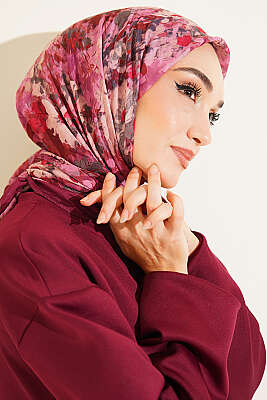 Ebruli Desenli Eşarp Burgonya - MODA KAPRİS