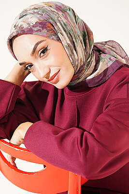 Ebruli Desenli Eşarp Mürdüm - MODA KAPRİS