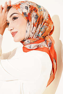 Ebruli Desenli Eşarp Oranj - MODA KAPRİS