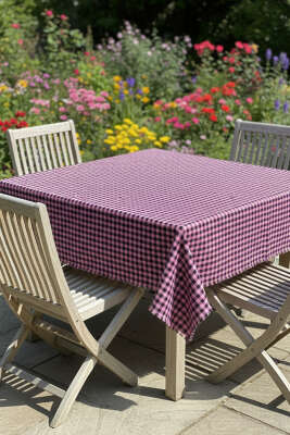 Ekoseli Masa Örtüsü Fuşya 