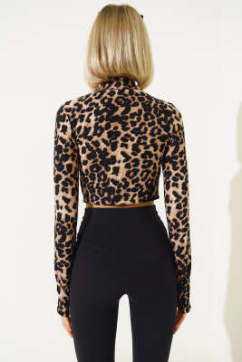 El Detaylı Fermuarlı Crop Leopar - Kadın Giyim Modelleri