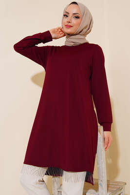 Etek Ucu Püsküllü Tunik Bordo 