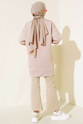Fermuar Detaylı Oversize Tunik Bej - Tunik