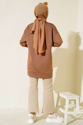 Fermuar Detaylı Oversize Tunik Camel - Tunik