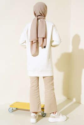Fermuar Detaylı Oversize Tunik Ekru - Tunik