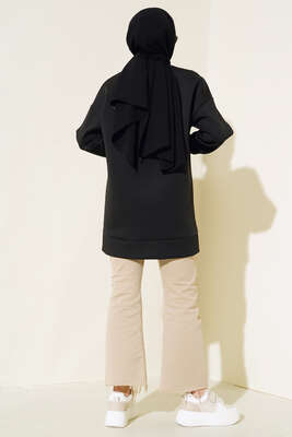 Fermuar Detaylı Oversize Tunik Siyah - Tunik