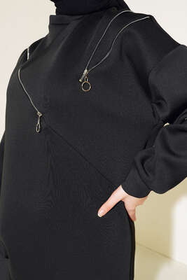 Fermuar Detaylı Oversize Tunik Siyah - Tunik