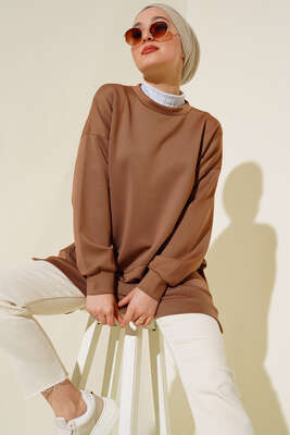 Fermuar Detaylı Tunik Camel 