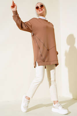 Fermuar Detaylı Tunik Camel - Tunik