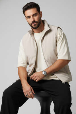 Fermuarlı Basic Erkek Yelek Bej - VAGANZA