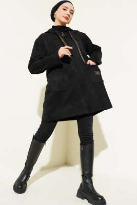 Fermuarlı Cepli Süet Kap Siyah - Dış Giyim&Mont