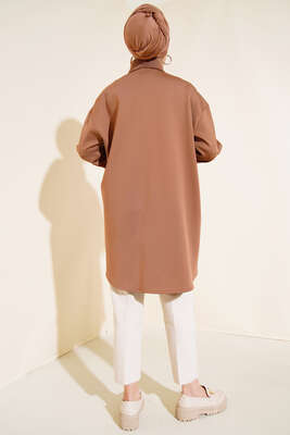 Fermuarlı Metal Düğmeli Scuba Tunik Camel - Tunik