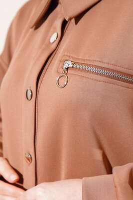 Fermuarlı Metal Düğmeli Scuba Tunik Camel - Tunik