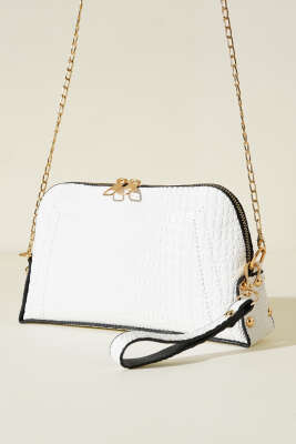 Fermuarlı Zincir Askılı Çanta Beyaz Kroko 