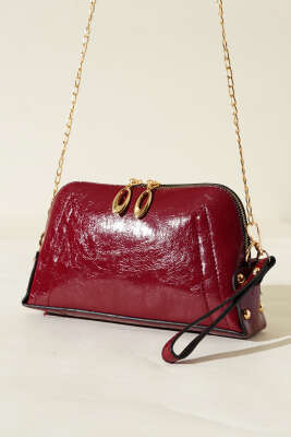 Fermuarlı Zincir Askılı Çanta Bordo 