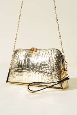 Fermuarlı Zincir Askılı Çanta Gold 