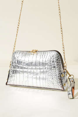 Fermuarlı Zincir Askılı Çanta Gümüş 