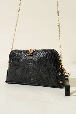 Fermuarlı Zincir Askılı Çanta Siyah 