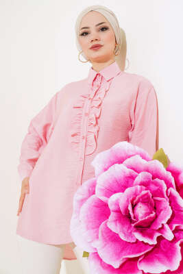 Fırfırlı Salaş Gömlek Pembe - NEVA MODA
