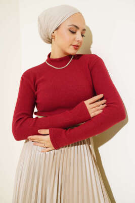 Fitilli Boğazlı Body Bordo 