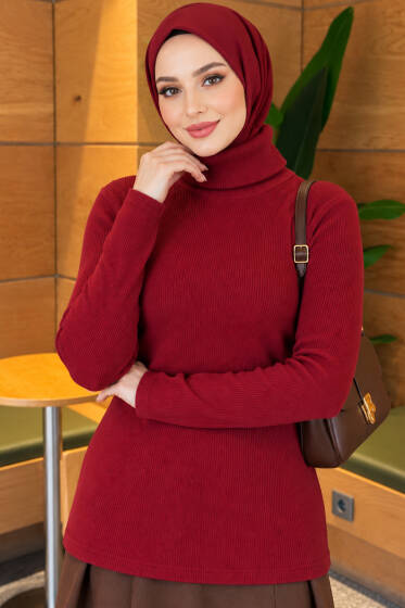Fitilli Boğazlı Body Bordo - Yeni Sezon Tesettür Bluz
