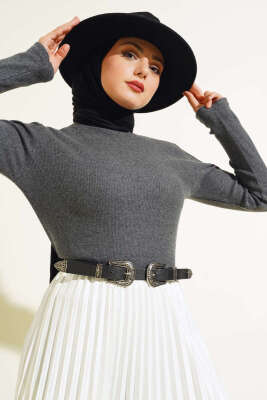 Fitilli Boğazlı Body Füme 