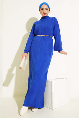 Fitilli Düz Pike Elbise Saks - KILIÇ TRİKO