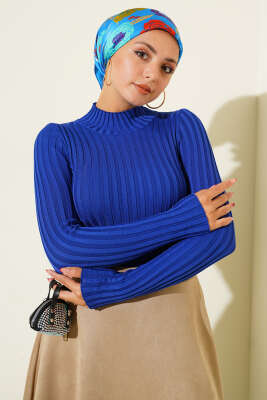 Fitilli Esnek Triko Kazak Saks 