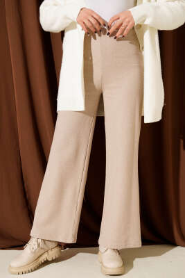 Fitilli Geniş Paça Kaşe Pantolon Bej - SAS
