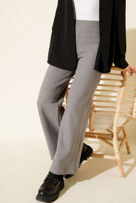 Fitilli Geniş Paça Kaşe Pantolon Gri - SAS