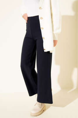 Fitilli Geniş Paça Kaşe Pantolon Lacivert - SAS