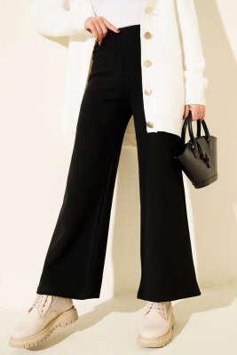 Fitilli Geniş Paça Kaşe Pantolon Siyah - SAS