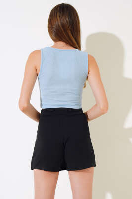 Fitilli Kaşkorse Crop Buz Mavisi - Kadın Giyim Modelleri