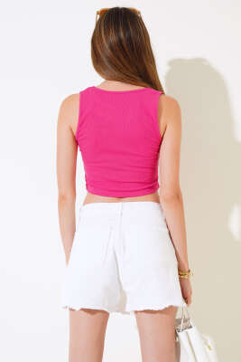 Fitilli Kaşkorse Crop Fuşya - Kadın Giyim Modelleri