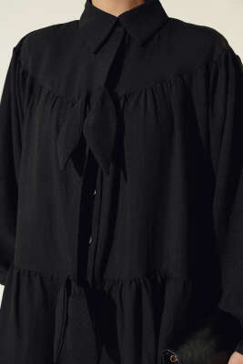 Fiyonklu Fırfırlı Gömlek Siyah - Gömlek