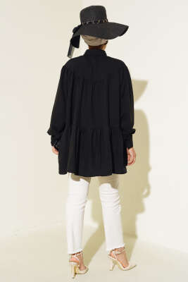 Fiyonklu Fırfırlı Gömlek Siyah - Gömlek